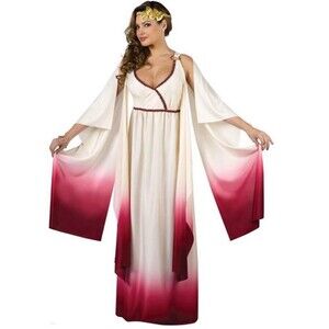 Fun World Venus Goddess Costume Dress Womens M/L Ivory Burgundy Ombre Maxi